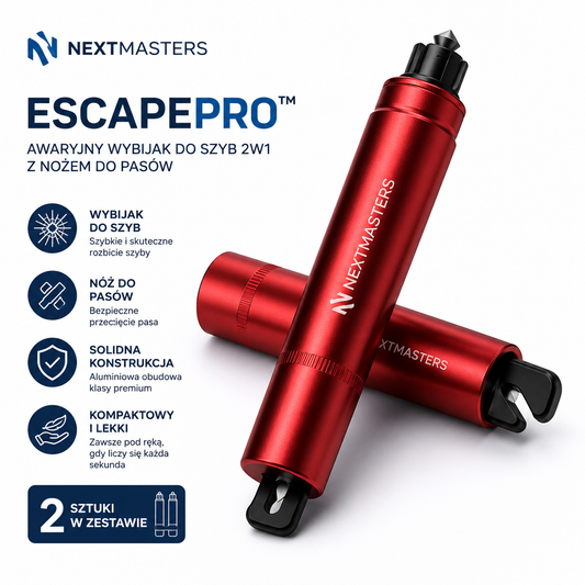 EscapePro™| Awaryjny wybijak do szyb 2w1 z nożem do pasów. 2szt.