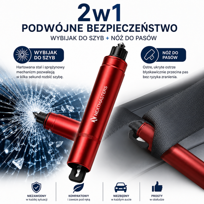 EscapePro™| Awaryjny wybijak do szyb 2w1 z nożem do pasów. 2szt.